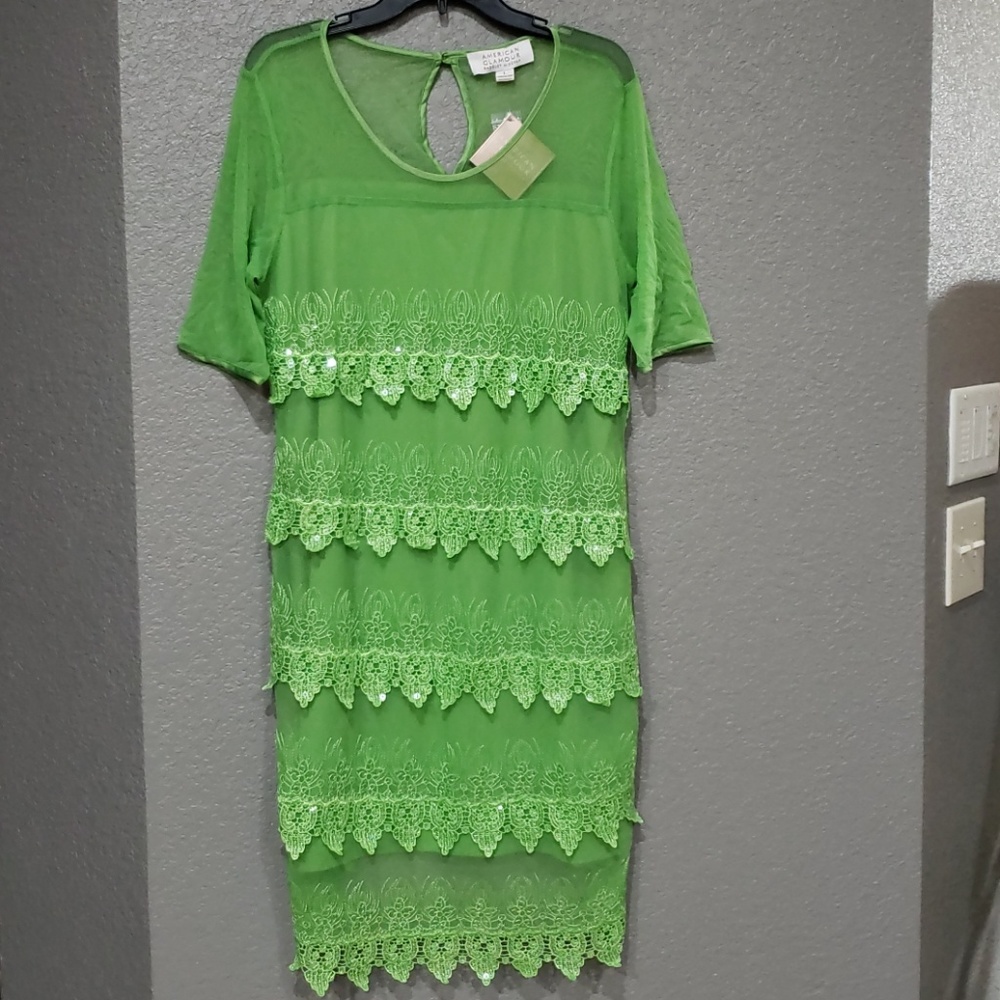 Badgley mischka Cocktail laced dress green size L - Picture 5 of 5